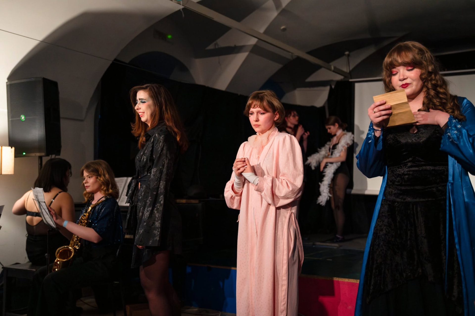Students performing an English-language theatre piece