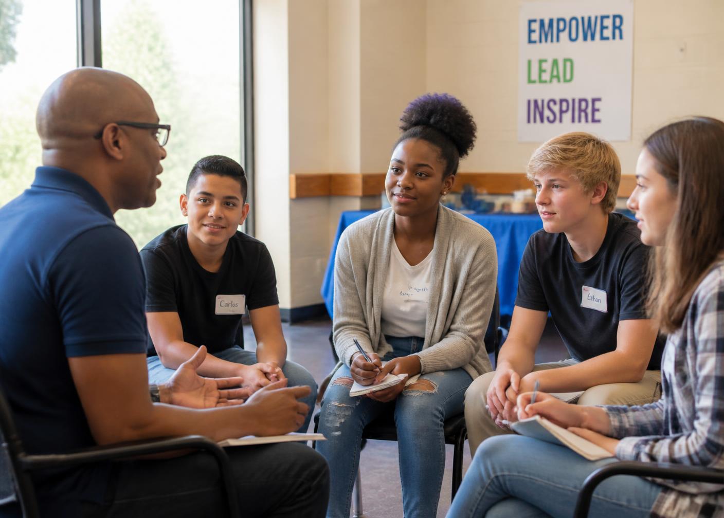 Young volunteers in a mentoring circle with their coordinator